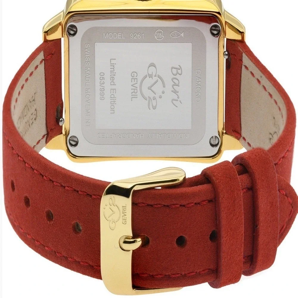 Women's Bari Enamel Swiss Quartz Italian Red‎ Leather Strap Watch 34mm